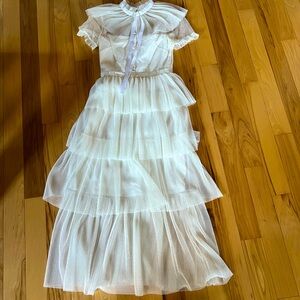 Betsey Johnson Full-Length White and Gold Tiered Dress